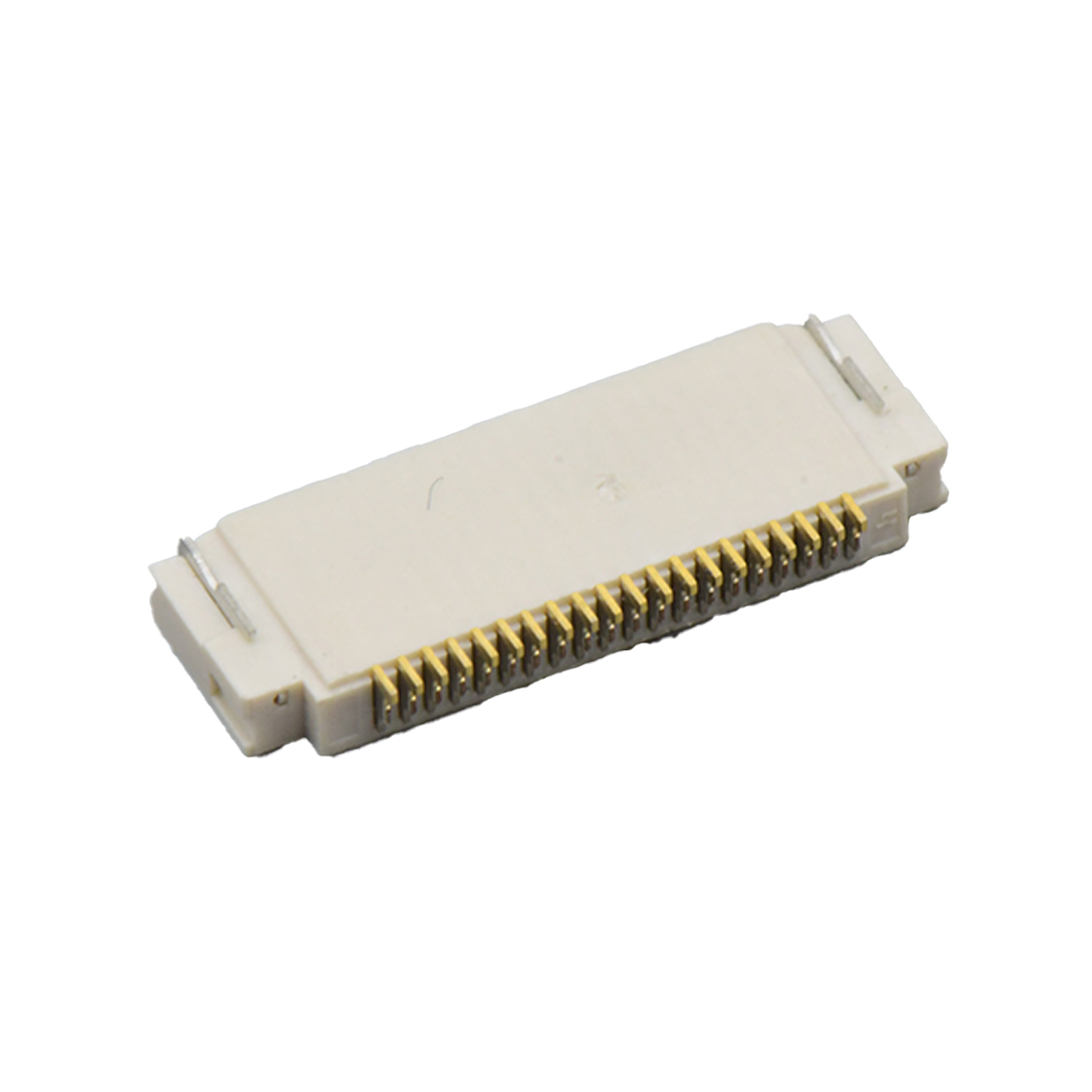 Pitch 0.50mm 90°H2.00mm 前掀盖下接触带蝴蝶扣卧贴 FPC
 20pin 本色 镀半金1U",镍